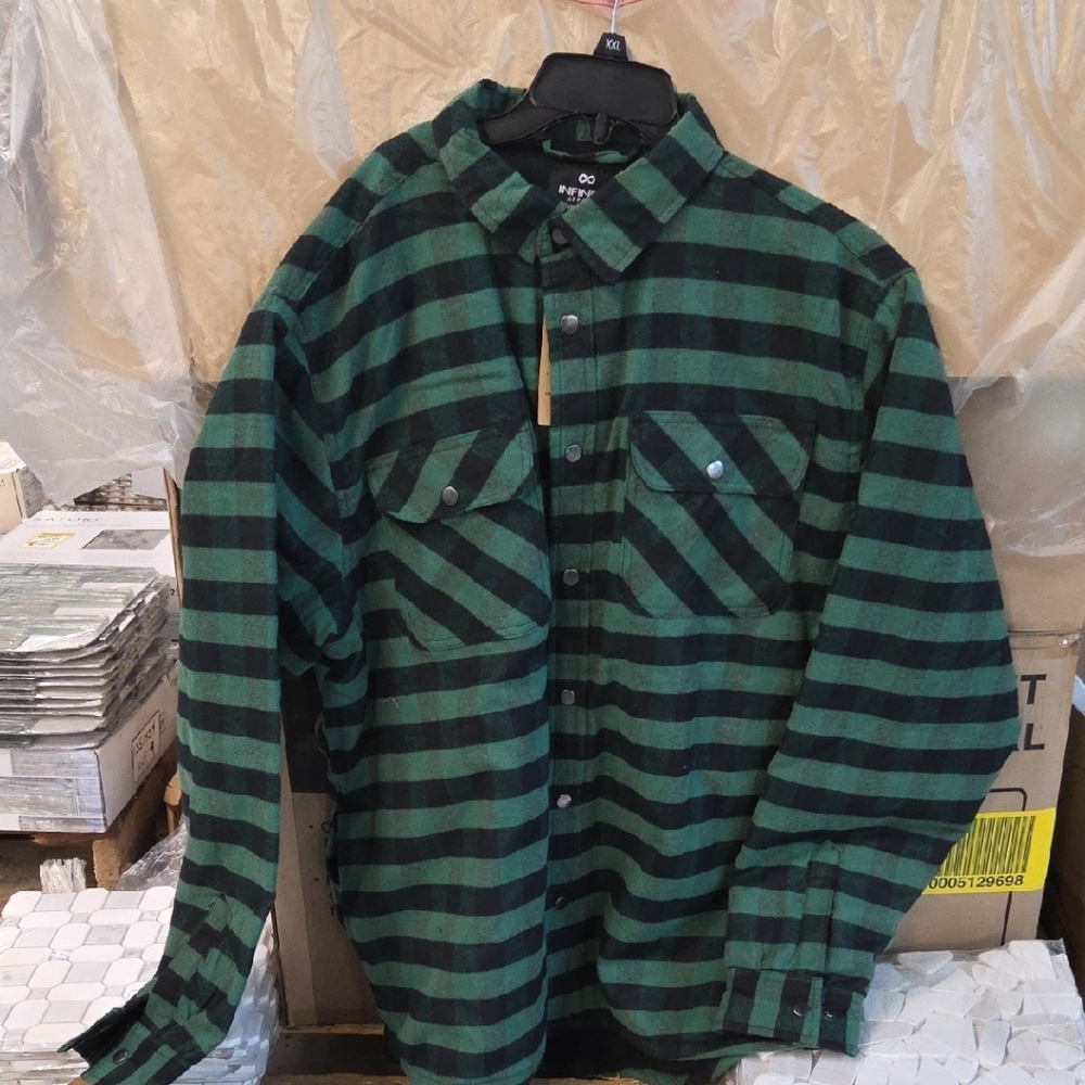 IFINITY Green and Black Striped Lightweight Fleece Lined Shirt Jacket